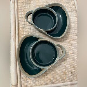 Set of 2 LTD Commodities Ceramic Divided Serving Bowl Chip and Dip Bowls
